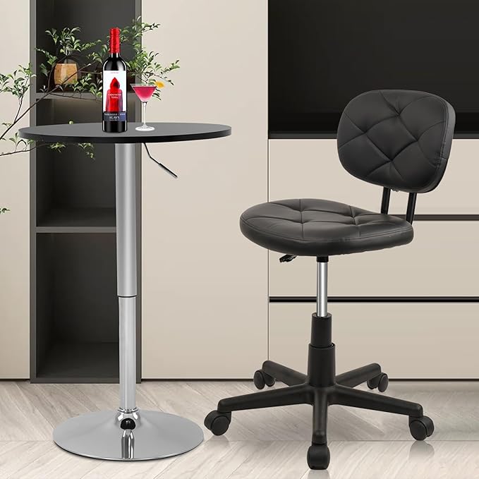 Rolling Stool Chair with Backrest Leather Swivel Salon Spa Stools, Adjustable Height Work Garage Chairs for Home Bar Desk Computer, 2PK