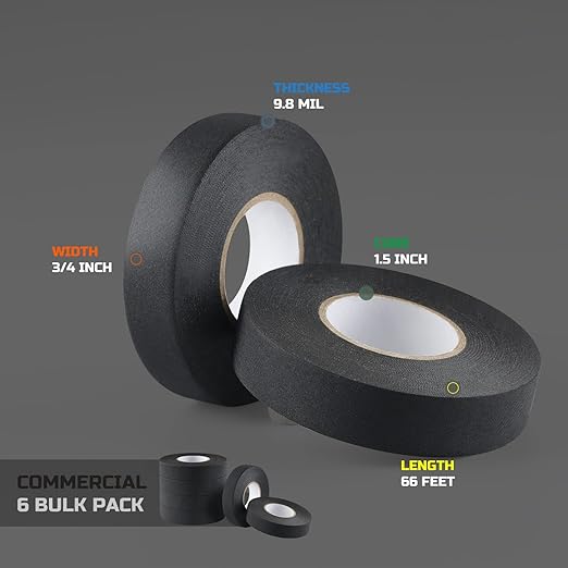 Lichamp 6-Pack Cloth Electrical Tape Automotive, Thicked 9.8 mil x 3/4 in x 66ft, No Residue Fabric Wire Harness Tape High Temp Wiring Loom Tapes, B106