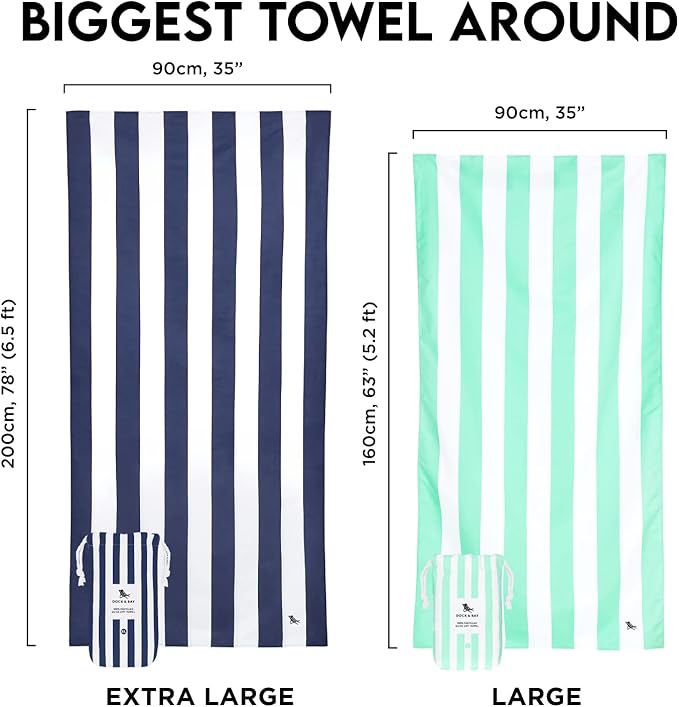 Dock & Bay Beach Towel - Quick Dry, Sand Free - Compact, Lightweight - 100% Recycled - Includes Bag - Cabana - Kamari Charcoal - Extra Large (200x90cm, 78x35)
