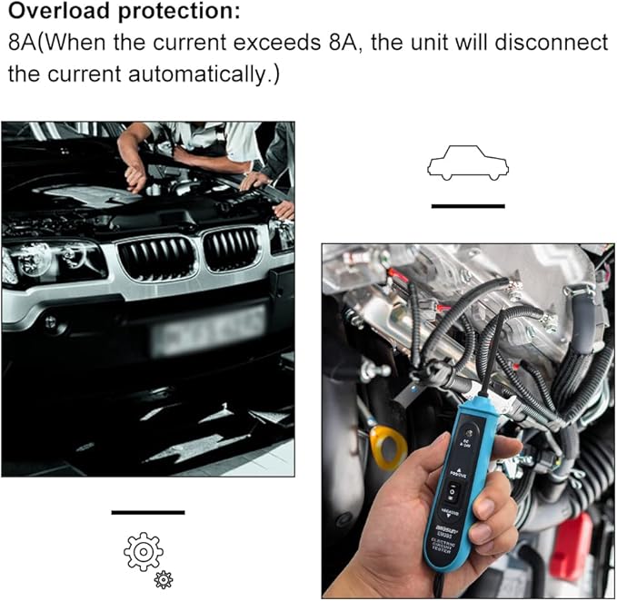 allsun Professional Automotive Circuit Tester,Short Circuit Finder with Buzzer Alarm & LED Light, 6-24V Power Detector Probe with Overload Protection, 5m Cable for Car DIY Repair