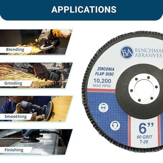Benchmark Abrasives 6" x 7/8" Premium High Density Jumbo Zirconia Type 29 Flap Discs for Angle Grinder, 6 Inch Sanding Discs, Finishing, Deburring, Rust Removal - (10 Pack) 60 Grit