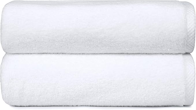 Amazon Basics 2 Piece Quick-Dry Oversize Bath Towel, 100% Cotton, White, 62" x 30"