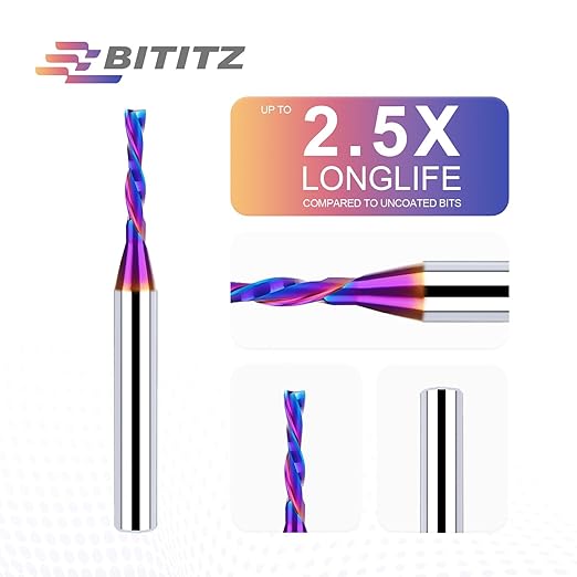 2PCS Downcut Spiral Router Bit 1/4 Inch Shank 1/8 Inch Cutting Diameter 1/2 Inch Cutting Length with Extra Long Life Coating CNC Router Bits End Mill for Wood Cutting, Slot Mortise, Engraving