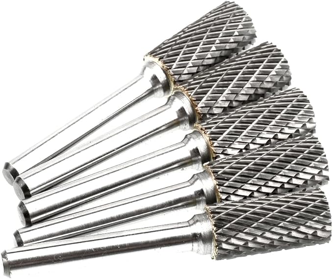 Carbide Burr Set 1/4" Shank SA-3 Die Grinder Bits Tungsten Double Cut Burr Bits (3/8" Cutter Dia X 0.86" Cutter Length) for Die Grinder Kits Metal Grinding Drilling Polishing (5pcs)