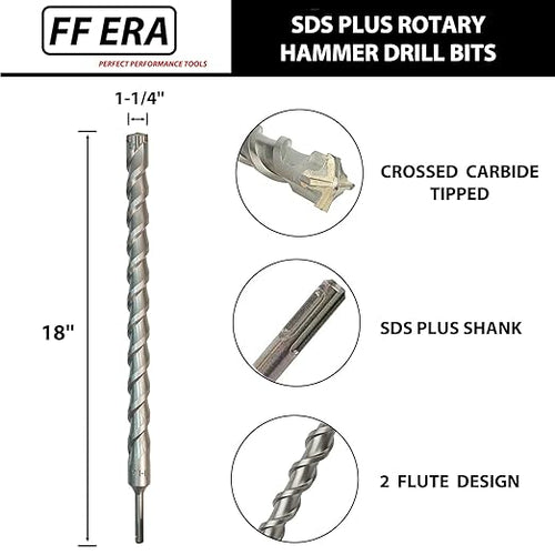 1-1/4 Inch x 18 Inch SDS Plus Rotary Hammer Drill Bit, Carbide Tipped for Brick, Stone, and Concrete (1-1/4" x 18")