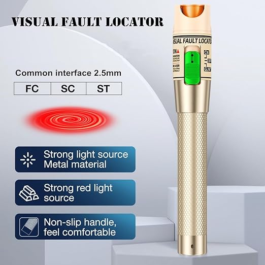 Visual Fault Locator, 30-50KM Fiber Optic Cable Tester Meter VFL Red Light Pen Light Source Testers
