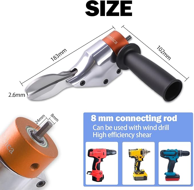 360° Pivoting Drill Metal Shear Attachment, Professional Power Tool Accessory for Cordless & Corded Drills, Heavy-Duty Metal Cutter for Iron, Aluminum & Copper Sheets with Adjustable Handle- O