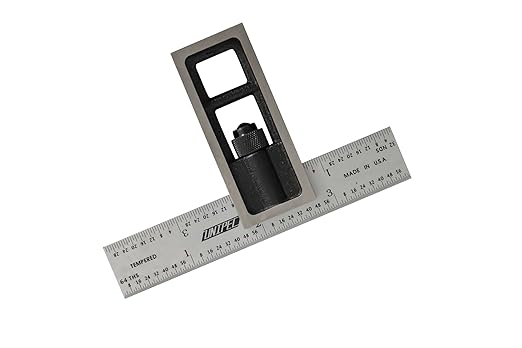 Precision Double Square for Metal Working and Fabrication, Carpentry, Woodworking and Machine Setup,4R Blade (8ths, 16ths, 32nds, 64ths), Hardened, Chrome Stainless Steel Blade, Made in US
