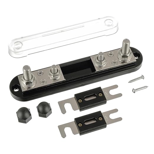 BOJACK ANL Fuse Holder with 500 Amp ANL Fuse, ANL Fuse Block with 2 Pieces 500A ANL Fuse, M10 Stud Terminals Maximum Current 750A, for Trucks, Cars, Ships, etc.