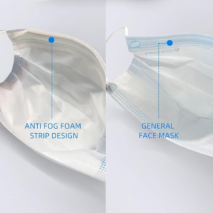 Jointown Anti-fog 3-ply Disposable Face Mask, Face Mask with Efficient Filter Media for Adult, Adjustable and Soft Nosepiece, 100 Pack
