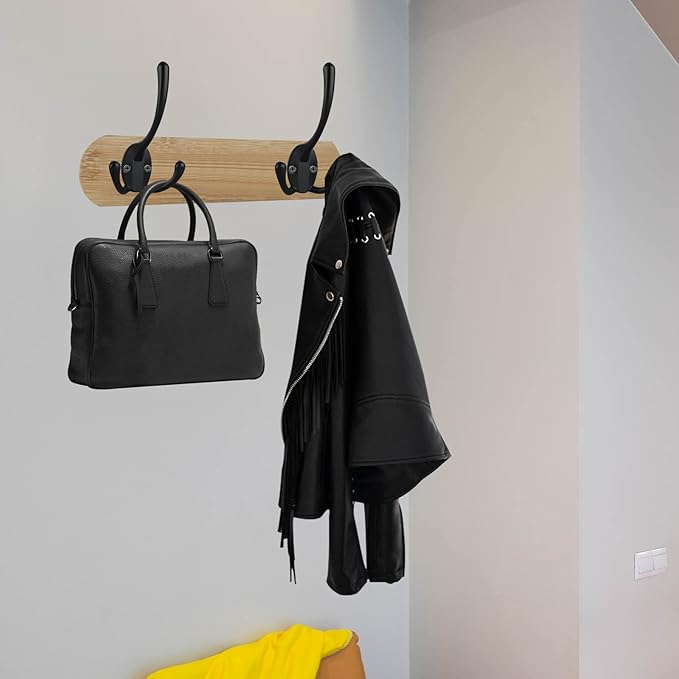 7 Pack Big Heavy Duty Triple Coat Hooks Wall Mounted with 14 Screws, Retro Double Utility Rustic Hooks for Thick Coat, Bag, Towel