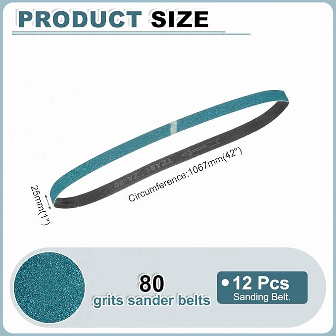 HARFINGTON 1 x 42 Inch Sanding Belts, 12 Pcs 80 Grit Zirconia Abrasive Belt Sander File Belt for Woodworking, Metal Polishing, Knife Sharpener