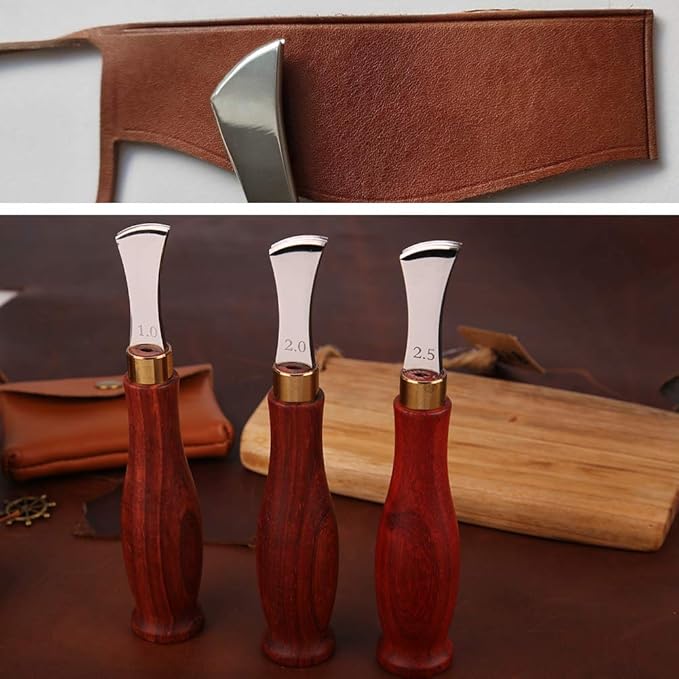 UOOU 4 PCS Leather Edge Creaser,1.0/1.5/2.0/2.5mm Professional Leather Tool,Edge Creaser Stainless Steel Red Wood Handle Tool for Beginners DIY Leather Craft