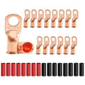 16Pcs 4/0 AWG 3/8" Stud Heavy Duty Copper Wire Lugs with 16Pcs Heat Shrink Tubing 4/0 Gauge Ring Terminals Battery Cable Ends Bare Copper Eyelets Tubular Ring Terminal for Car Boat Marine
