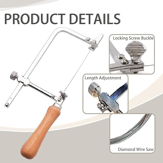 1PC Coping Saw Steel Frame with 1mm-3M diamond wire saw, used as a multifunctional manual tool for cutting marble, wood, jade and ceramics, glass (Copping Saw+Wire 1mm)