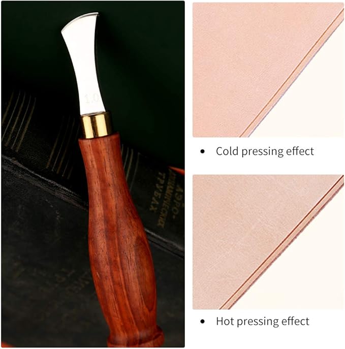 UOOU Leather Edge Creaser,1.0mm Professional Leather Tool,Edge Creaser Stainless Steel Red Wood Handle Tool for Beginners DIY Leather Craft