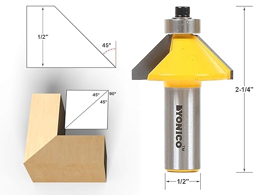 YONICO Chamfer Router Bits Edge Forming 45 Degree 1/2-Inch Shank 13906