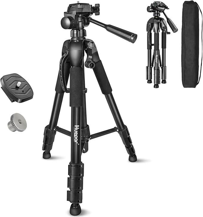 Laser Level Tripod, Huepar 56-inch Extendable Height Tripod Use with Line Lasers, Point Lasers, Laser Distance Measures, 1/4" and 5/8" Thread Mount, Multi-Function Hook, Non-Skid Feet, TPD14
