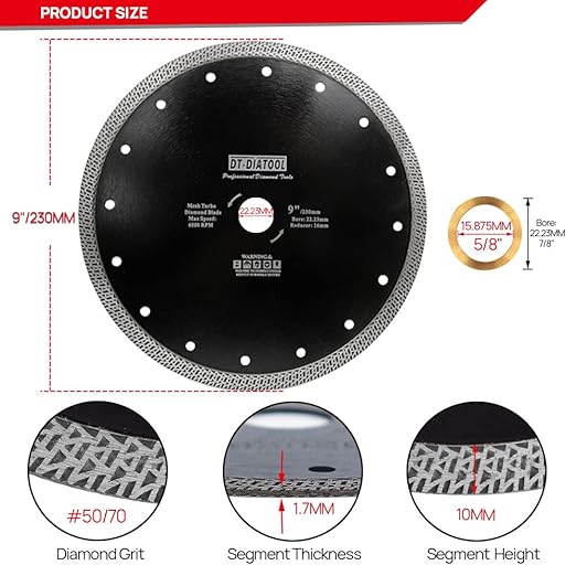 DT-DIATOOL 9 Inch Diamond Blade for Granite, Marble, Porcelain & Ceramic - Pack of 2