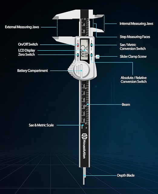 Digital Caliper 6 inch,(ABS) Absolute Scale Caliper,IP54 Caliper Measuring Tool, Inch/MM, Auto-Off LCD Stainless Steel Waterproof Micrometer Vernier Caliper, with Steel Ruler, Silver