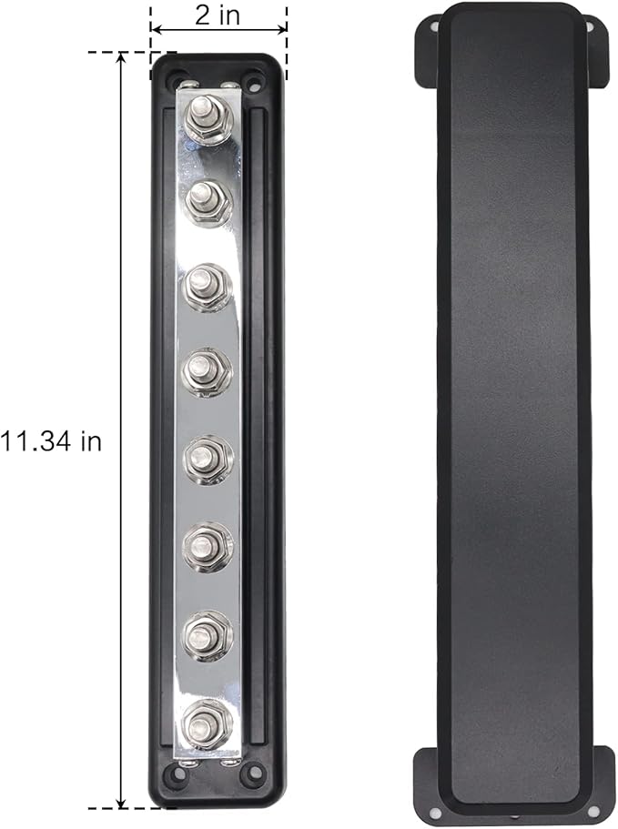 600 A High Current Copper Bus Bar 300V AC / 48V DC 8 Way 3/8 inch (M10) Studs 8#8-32 Screws Electrical Terminal Ground Distribution Block Battery Buss Bars with Cover (Black)