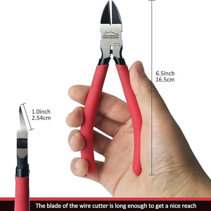 6 inch Side Cutters - Diagonal and Spring Loaded Wire Cutters with Non-slip Red Handle, Ideal for Jewelry, Crafting, Zip Tie, Heavy Duty