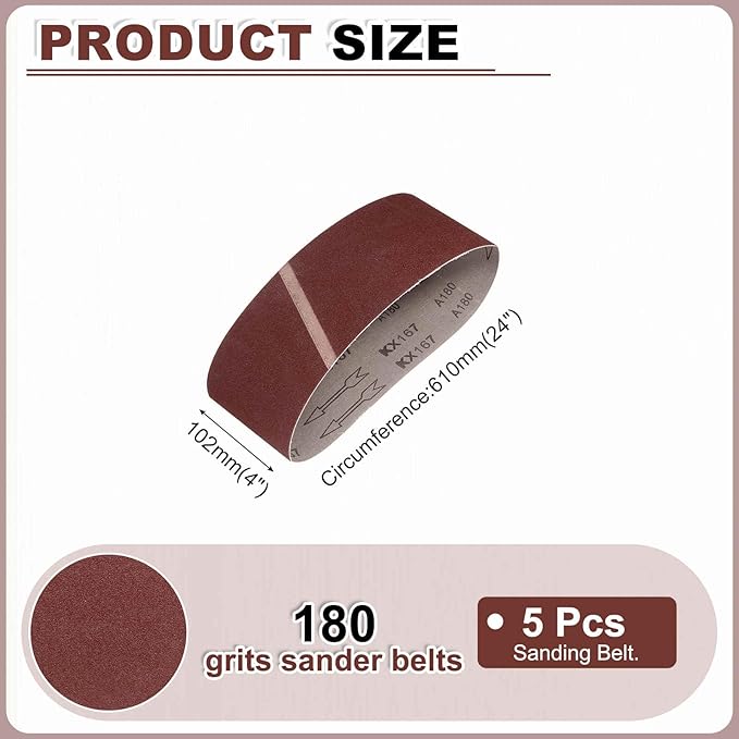 HARFINGTON 4 x 24 Inch Sanding Belts, 10 Pcs 180 Grits Aluminum Oxide Abrasive Belt Sander File Belt for Woodworking, Metal Polishing, Knife Sharpener