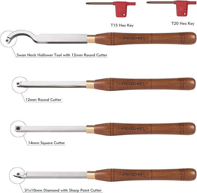 4-Pieces Carbide Tipped Woodturning Tools Lathe Chisel Set with Stainless Steel Blade, Wooden Box