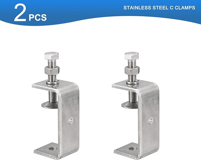 2 Pack 304 Stainless Steel C Clamps with 75mm/2.95" Stable Wide Jaw Opening Tiger Clamp for Woodworking Welding Construction Household Mount