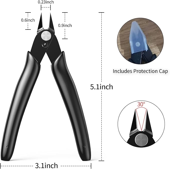 BOENFU BF-170 Micro Wire Cutter Jewelry Wire Cutters Zip Tie Cutters 2-Pack Flush Cut Nippers Precision Small Side Cutting Pliers for 3d Print, Plastic Models, Jewelry, Electronics, Black, 5 Inches