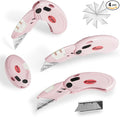 4 Pack Folding Utility Knife with 10 Extra Blades,Box Cutters with Button Lock Mechanism,Navajas Para Trabajo for Home,Office and Warehouse,Pink.