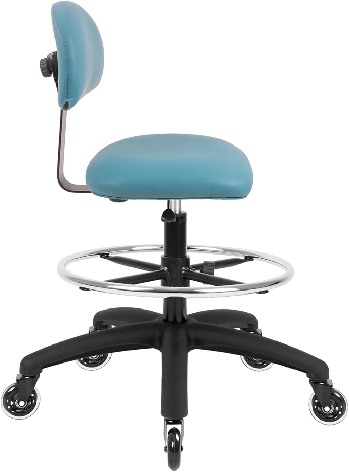 Chair Master FSS Series Square seat Tall (25"-35") seat Height Chair. Vinyl-for Office, Garage, Desk, Shop, Computer, Doctor, Medical, Easy to Clean! 18" Footring (Aqua, Tall, Rubber Roller Casters)