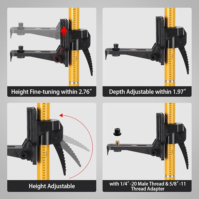 Laser Level Pole with Tripod, Telescoping Laser Level Tripod, 15.7Ft./4.8M with 1/4-Inch by 20-Inch Laser Mount for Rotary and Line Laser Level, 5/8"-11 Adapter Nut Included