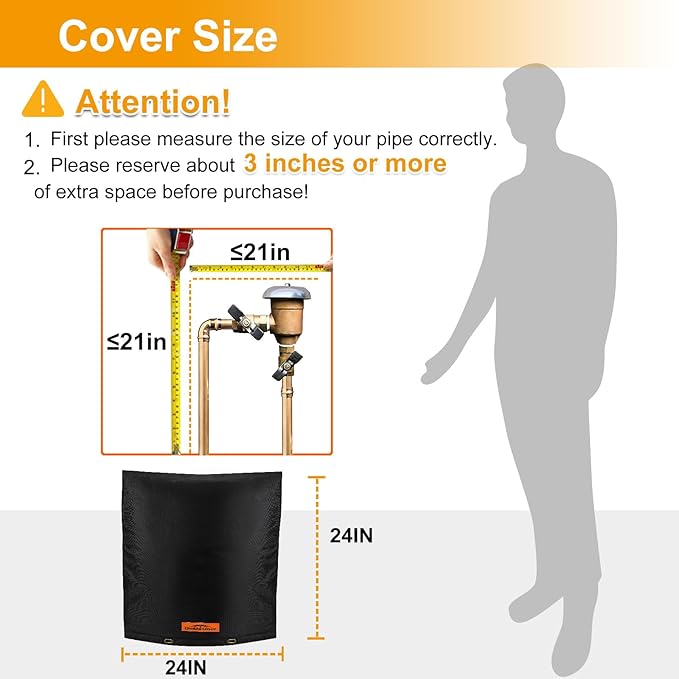 Backflow Preventer Cover Insulated with Thicker 7 Layers Fabric, 24" W x 24" H Backflow Cover with Aluminum Foil Layer for Winter Pipe Freeze Protection, Backflow Insulation Cover