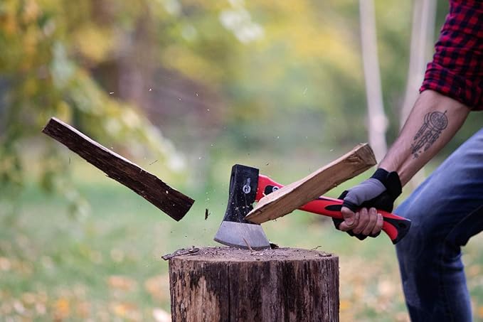 INTERTOOL Chopping Hatchet and Splitting Maul Set - 15-inch Small Camping Axe and 36-inch Heavy Duty Maul - Shock Absorbing Fiberglass Anti-Slip Handle HT-0262-0275