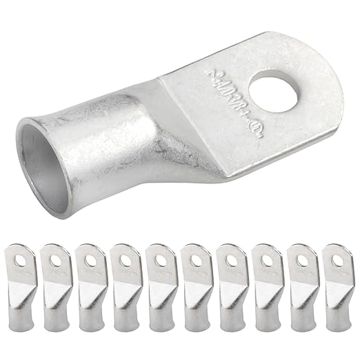 SELTERM 10pcs 4/0 AWG (XL)-3/8" Stud Tinned Copper Wire Lugs,Heavy Duty Battery Cable Ends,0000 Gauge Ring Terminals, UL Battery Lugs Marine Grade Copper Eyelets Electrical Battery Terminal Connectors