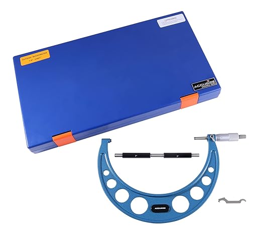 Accusize Industrial Tools 7-8'' Ultra-Precision Carbide Tipped M-Type Outside Micrometer, Resolution 0.0001'', Eg00-0008