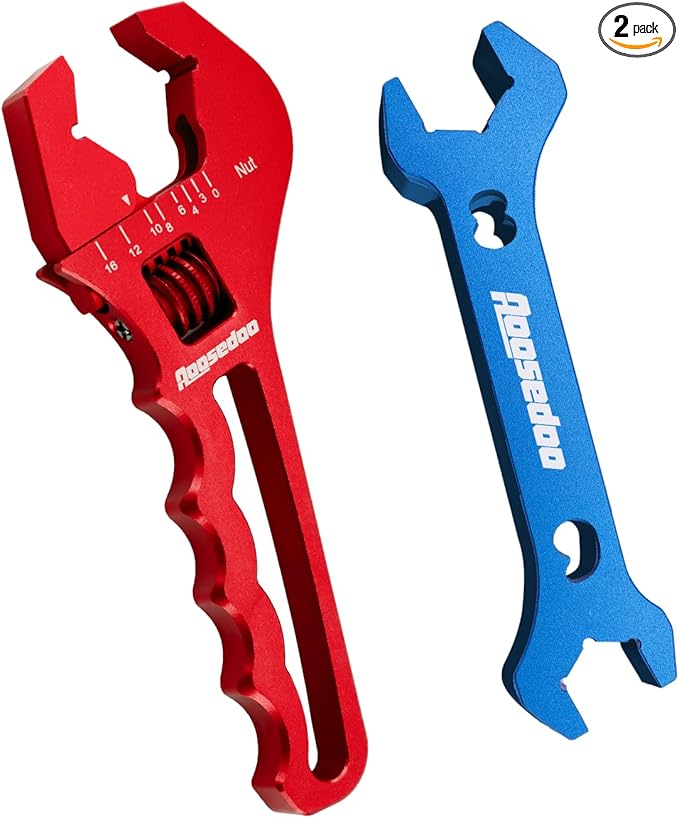 Adjustable AN Fittings Wrench AN Wrench for Hose Fitting Adapters AN Fitting Tool 3AN-16AN Lightweight Aluminum Red. With a 6AN-AN8 Double Hose End Fitting Wrench Blue