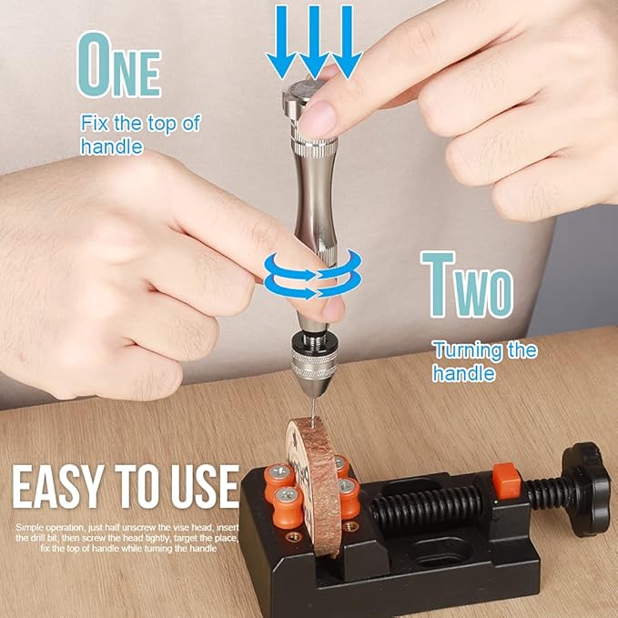 LEOBRO Hand Drill, Pin Vise with Drill Bits, Drill Press Vise, Keychain Making Kit, Jewelry Making Supplies, for Crafts
