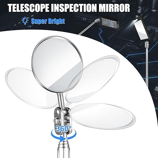 4 Pieces Telescoping Inspection Mirror Telescoping LED Lighted Flexible Inspection Mirror Tool for Checking Observing Vehicle Small Parts(Classic Style)