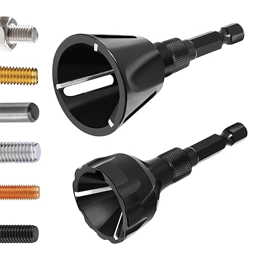 2PCS Burr Removal Tool for Metal, Hakkin Deburring External Chamfer Tool with Tungsten Carbide Blade, Bolt Deburring Tool for 1/8" to 1" (3-25mm), Bolt Thread Repair Tool Chamfer Bit with Hex Shank