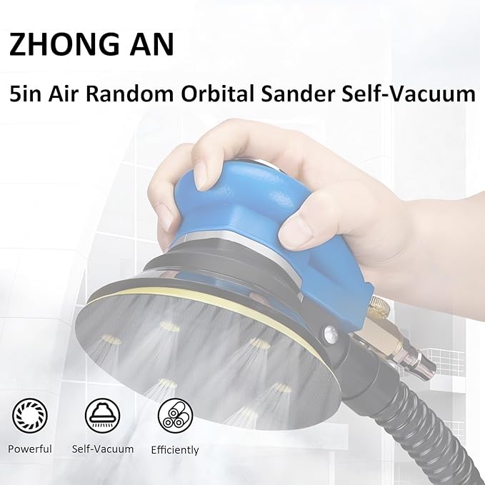 5" Professional Orbital Sander, Dual Action Palm Sander for Auto Body Work, Hook and Loop Vacuum System