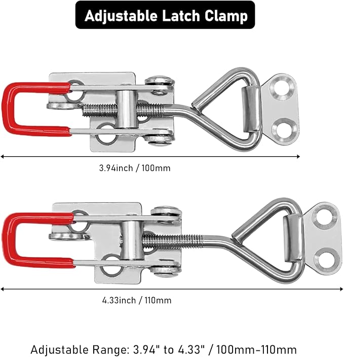 4pcs 4001 Toggle Latch Clamp with Lock Hole – 304 Stainless Steel Heavy Duty Latch, 400Lbs Holding Capacity, Adjustable Quick Release Pull Latch