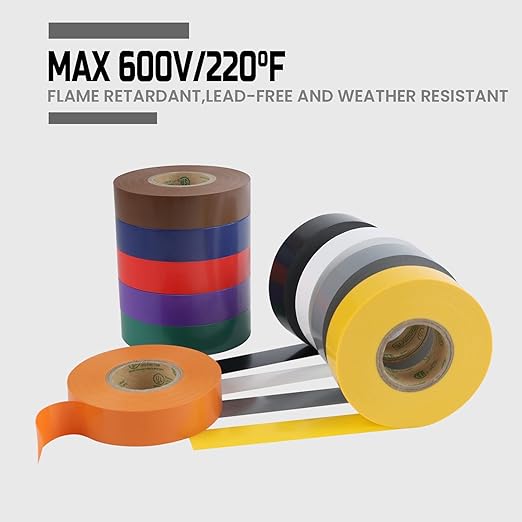 Lichamp 10-Pack Colored Electrical Tape Waterproof,3/4 inx66ft,Industrial Grade UL/CSA Listed High Temp Electrical Tape 10 Colors Electric Super Vinyl