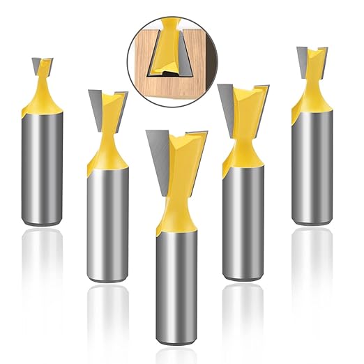 5Pcs Dovetail Router Bit Set 1/2 Inch Shank Half-Blind & Through Dovetail Bits Wood Joints Cutter Tool for Making Boxes Drawers Chests For Engraving Router planing Head Wood Cutter