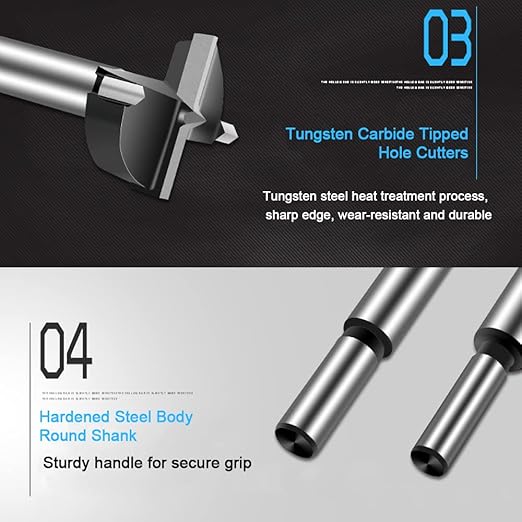 ASNOMY 1-1/8 Inch Forstner Drill Bit, Carbide Tipped Forstner Bit for hard Wood, Wood drilling Hole Saw Set Woodworking Hinge Cutter Tool Kits for Wood Plastic Plywood