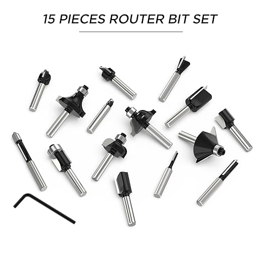 Router Bits Set of 15 Pieces 1/4 Inch Router Bit Set Woodworking Tools for Beginners, Router Bits Sets Idea Gifts for Dad