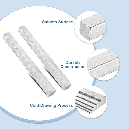 uxcell Square Steel Key Stock 1" x 1" x 12" Cold-Drawn 45# Steel Bars Precision Key Stock for Gearbox Coupling, Silver Tone