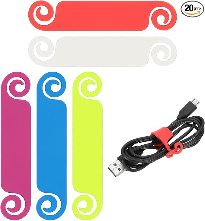 PATIKIL Cable Tags Multicolor Cable Management Labels Cord Identification Tags, Wire Cord Markers for USB Computer Phone Charger Power - 20Pcs (5 Color)