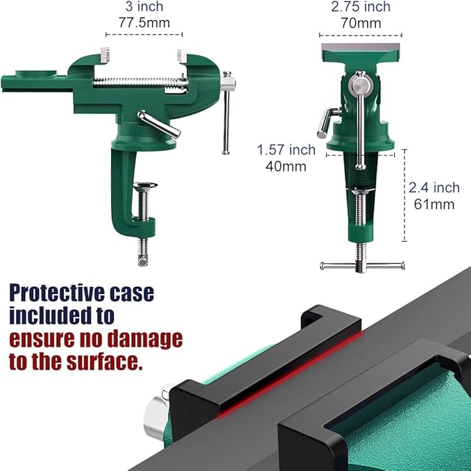 Nuovoware Table Vise 3 Inch, 360° Swivel Base Universal Home Vise Portable Bench Clamp, Clamp-on Vise Bench Clamps Fixed Tool for Woodworking, Metalworking, Cutting Conduit,Drilling,Sawing, Army Green
